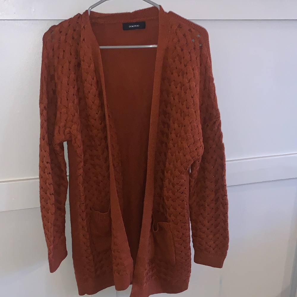 DOKOTOO 2025 Open Front Chunky Cable Knit Cardigan in Brown